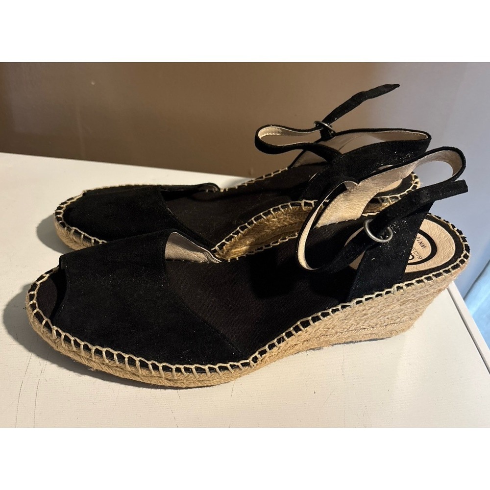 Abeo Dahlia Sandals Women's 10 N Leather Metallic Black Comfort Espadrille Wedge
